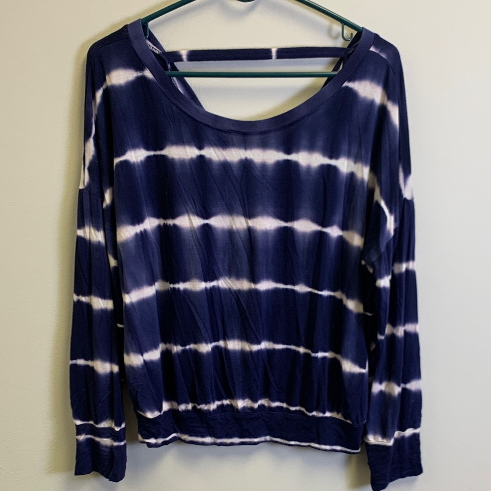 Elegant Navy Tie-Dye Long Sleeve Top